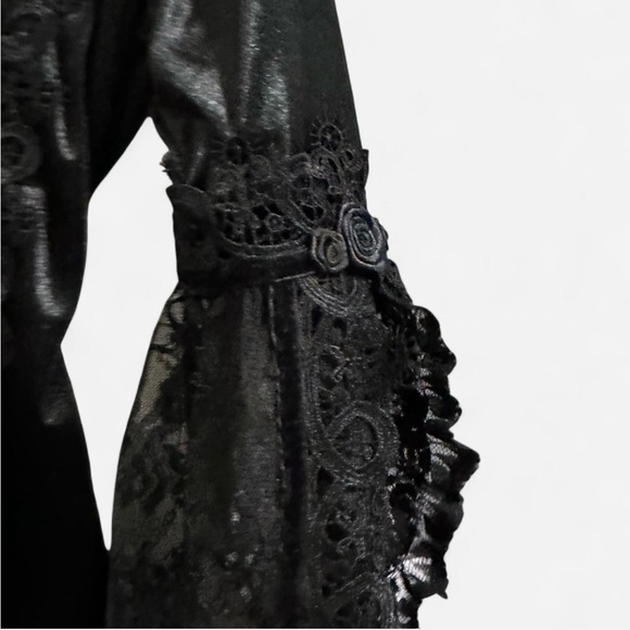 Sinister Black Gothic Lace Top Size Small Bell Sleeve Witchy Blouse - Picture 4 of 6